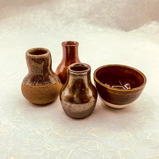Tiny Pots with Brown Glaze by Sara Pilchman Ceramics