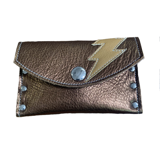 Adriane Handmade Leather Card Case with Lightning Bolt Copper