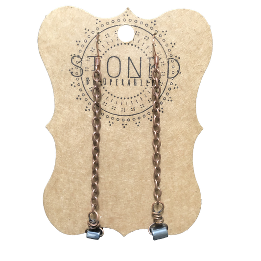 Copper Chain Hematite Earrings