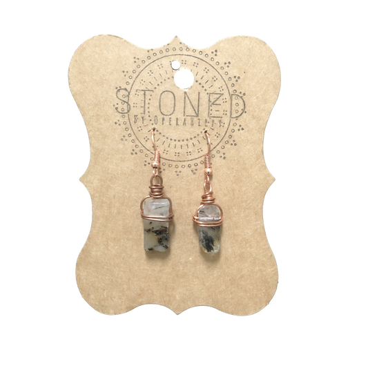 Copper Wrapped Black Tourmaline, Rutilated Quartz Earrings