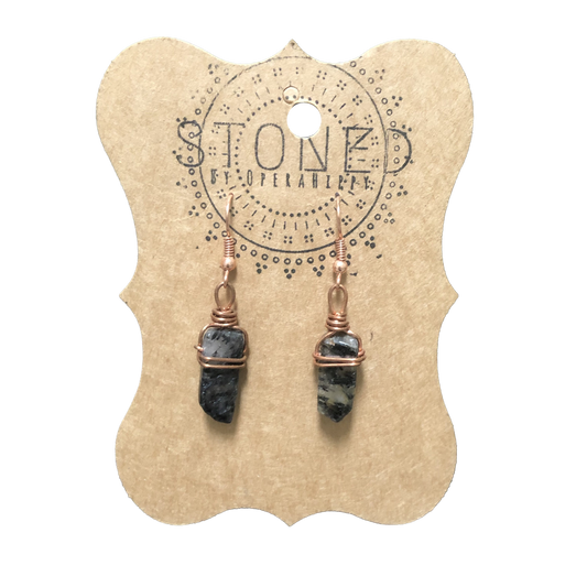 Copper Wrapped Black Tourmaline, Rutilated Quartz Earrings