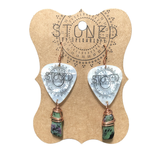 Guitar Pick Earrings with Emerald