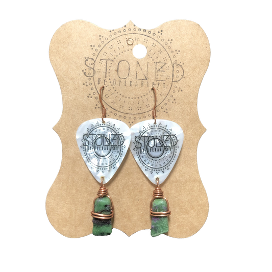 Guitar Pick Earrings with Emerald