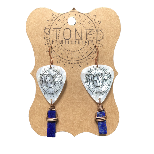 Guitar Pick Earrings with Lapis Lazuli