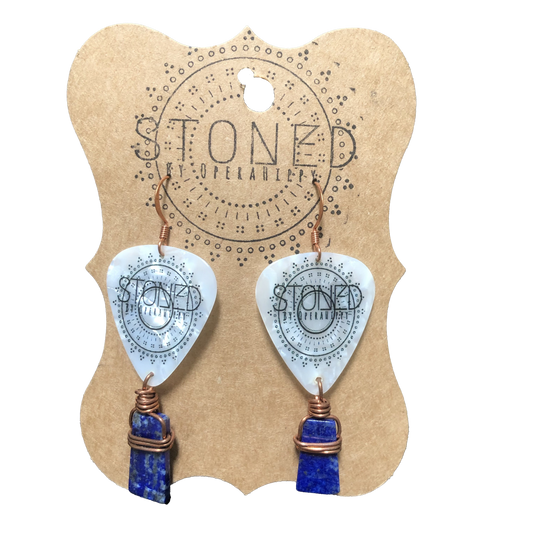 Guitar Pick Earrings with Lapis Lazuli