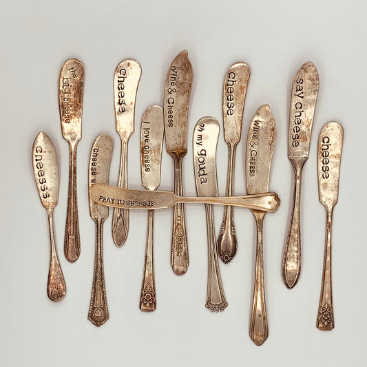 So Cheesy Hand Stamped Upcycled Silverware by MJD