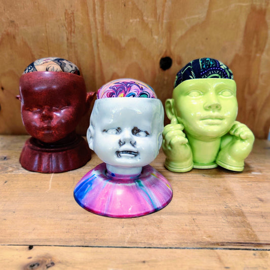 Ceramic Babydoll Head Pin Cushion Collection