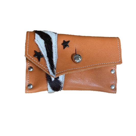 Adriane Handmade Leather Orange Studded Card Wallet