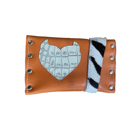Adriane Handmade Leather Orange Studded Card Wallet