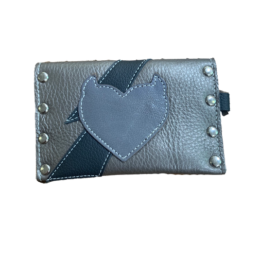 Adriane Handmade Leather Card Case with Lightning Bolt Pewter