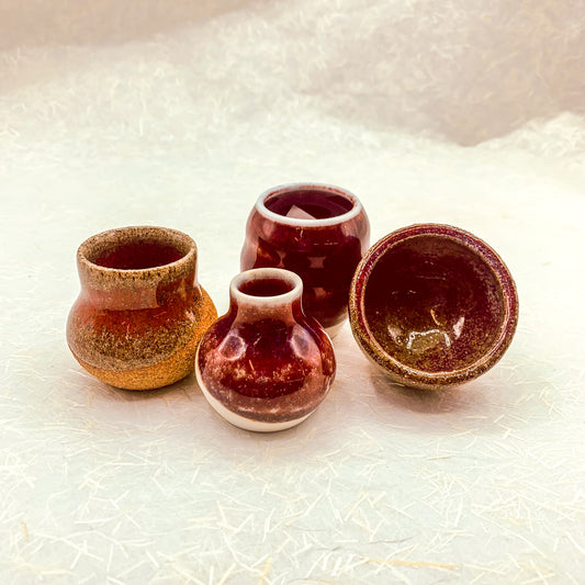 Tiny Pots with Red Glaze by Sara Pilchman Ceramics