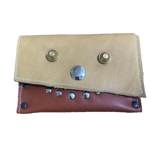 Adriane Handmade Leather Tan Studded Card Wallet
