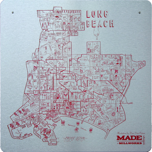 Map of Long Beach by Dave Van Patten Aluminum Print