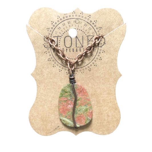 Copper Wrapped Unakite Necklace