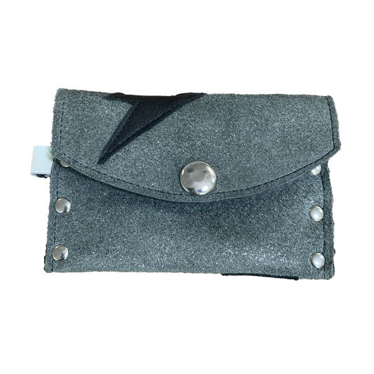 Leather Card Case Wallet with Lightning Bolt Blue