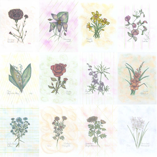 Flower of the Month Greeting Cards by Luna Rising Art Studio